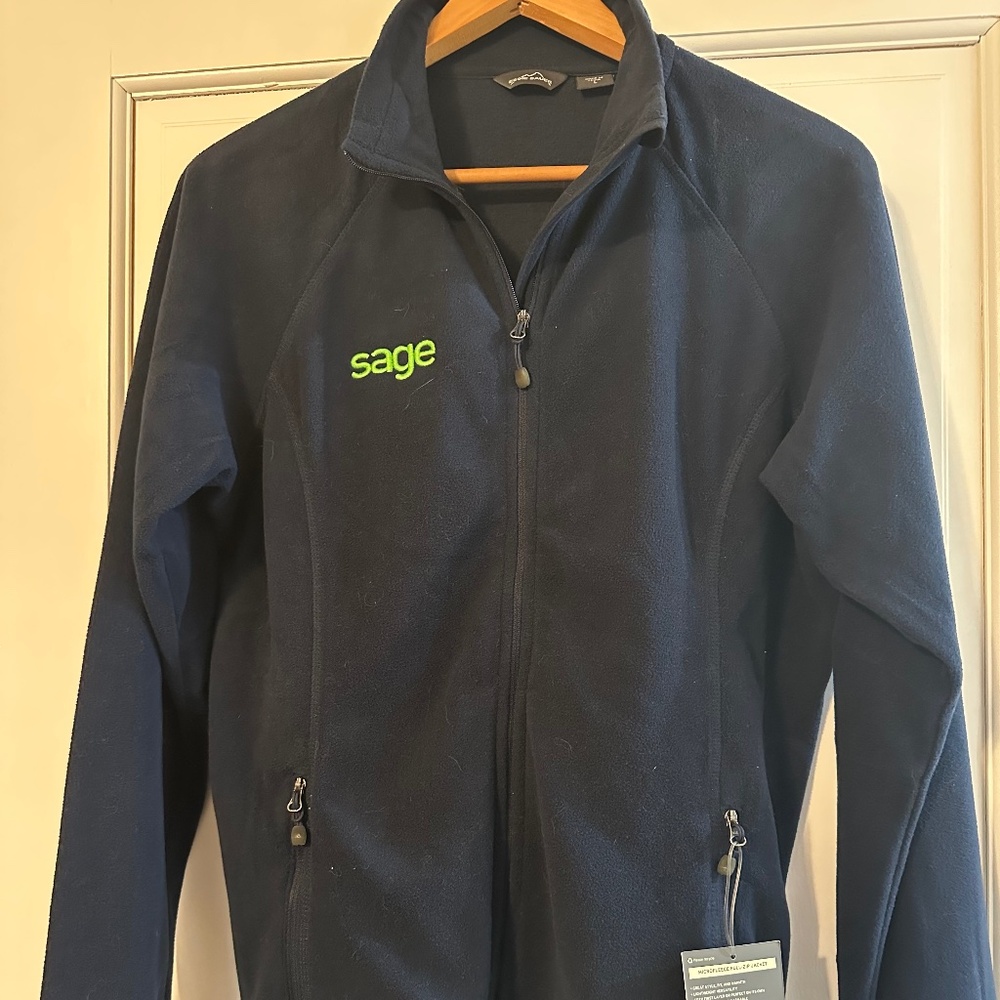 Lightweight Sage branded micro fleece jacket by Eddie Bauer